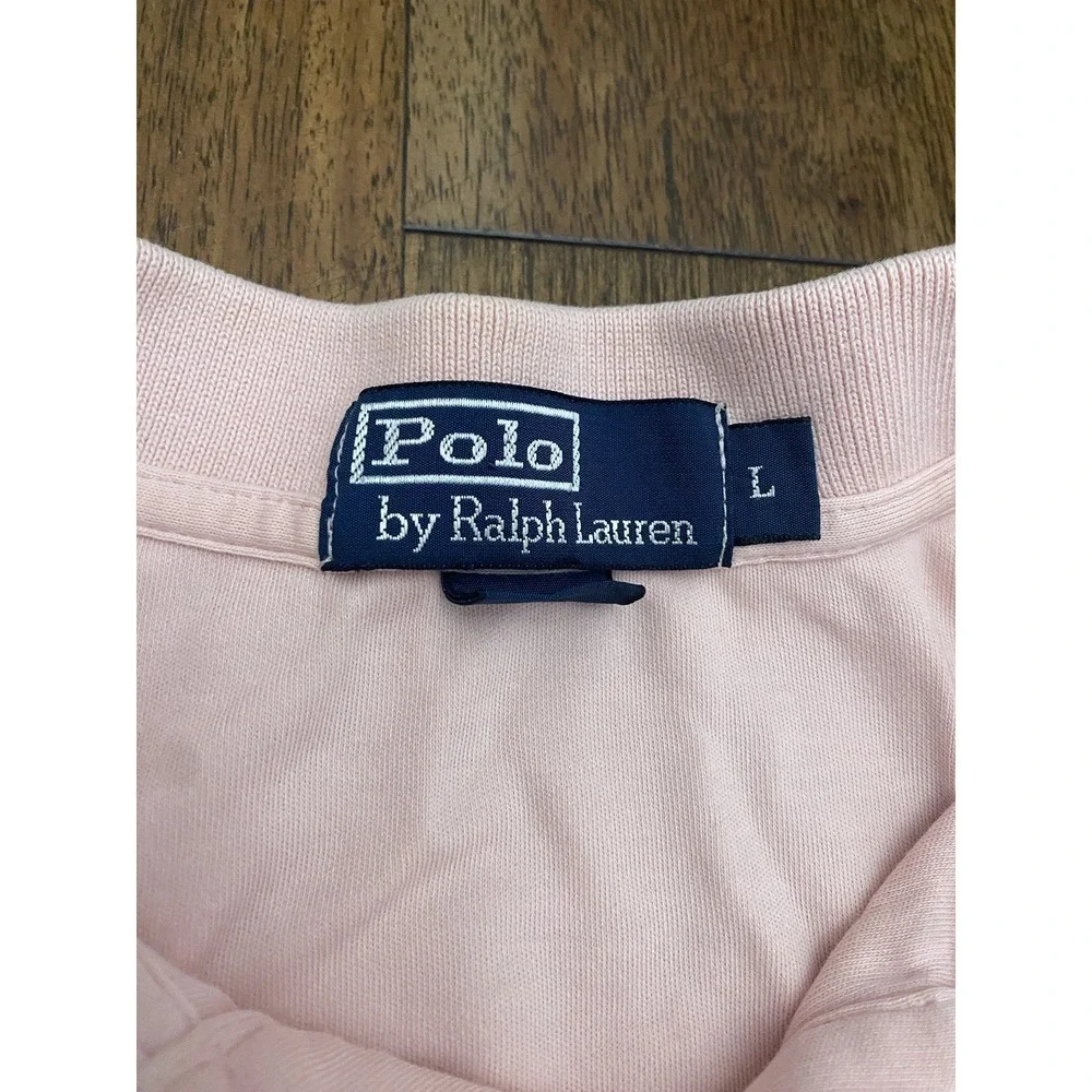 Vintage Ralph Lauren Polo Shirt Men's Large Pink Short Sleeve Jersey Cotton - Picture 4 of 4